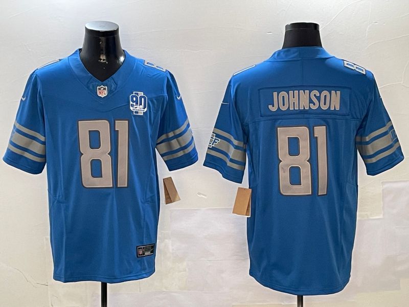 Men Detroit Lions #81 Johnson Blue three generations 2024 Nike Limited NFL Jersey style 01022